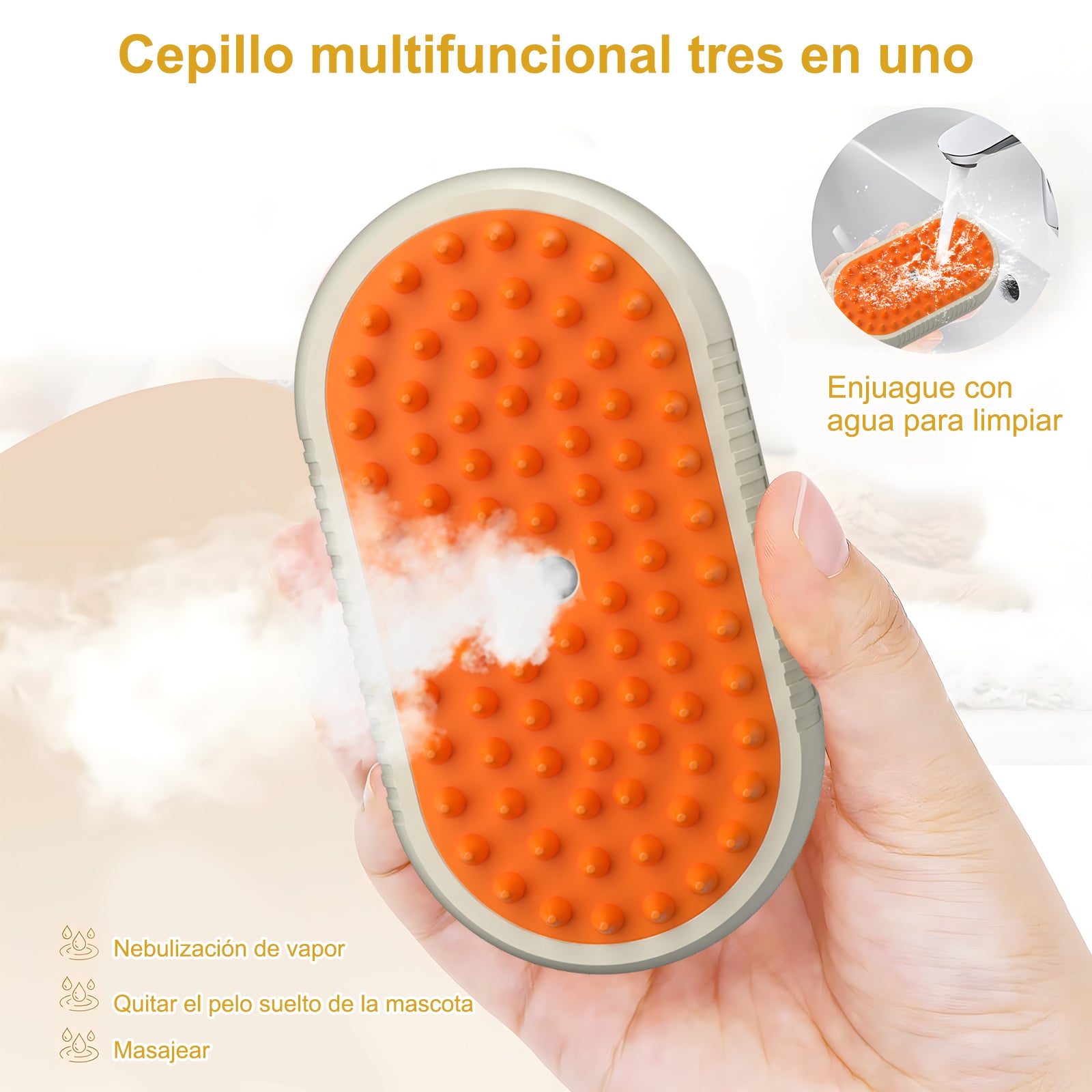 Cepillo de vapor 3 en 1 para mascotas