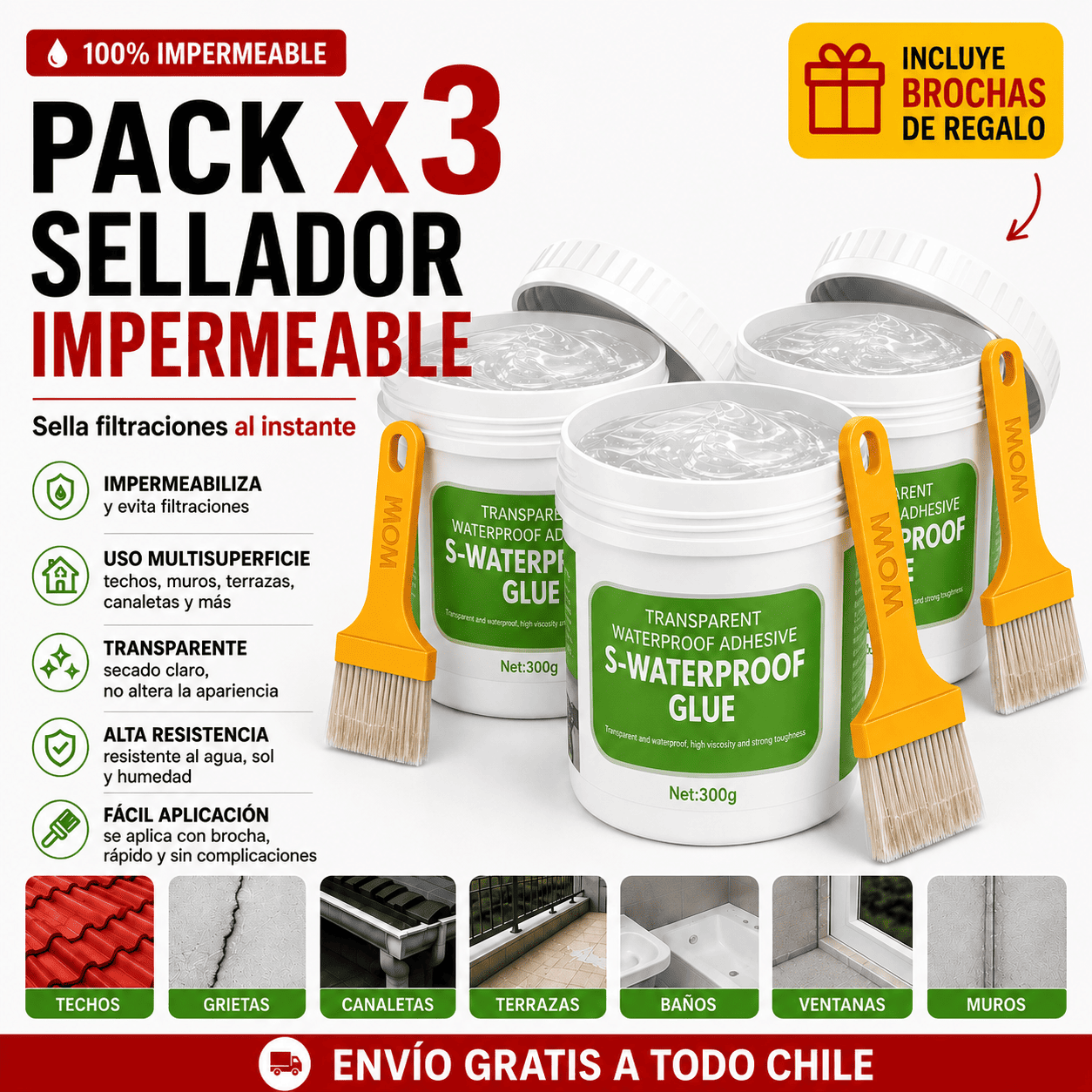 Pack x3 Sellador 300 cc - Protege de goteras y filtraciones