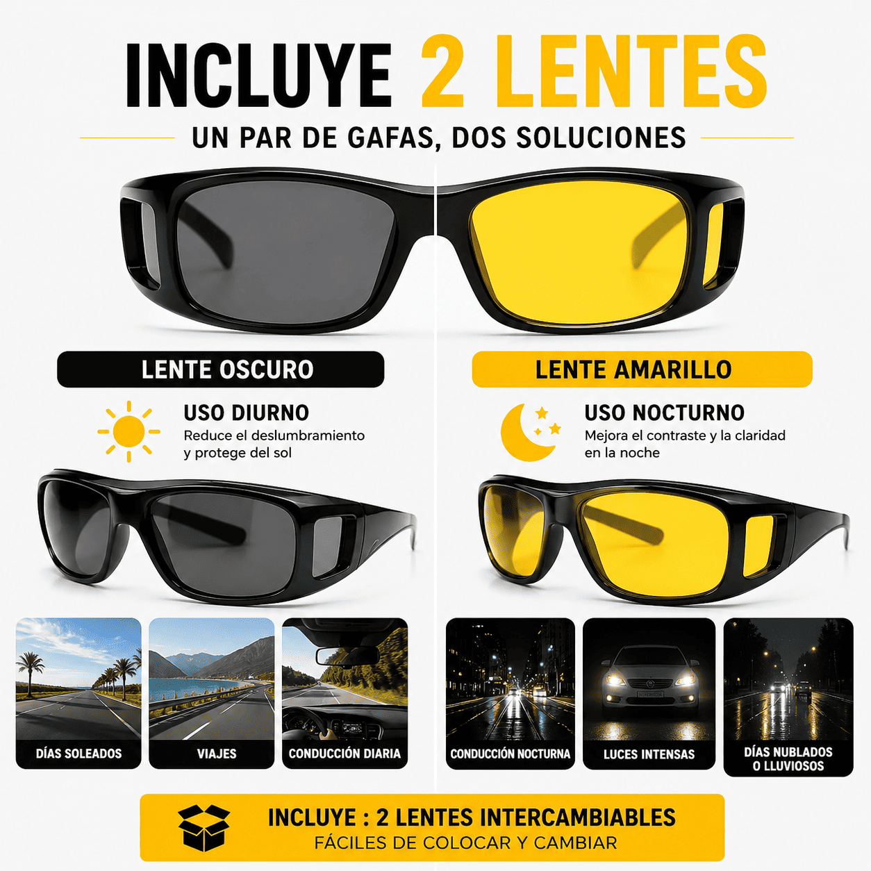 SET 2 LENTES DE CONDUCCIÓN DÍA Y NOCHE