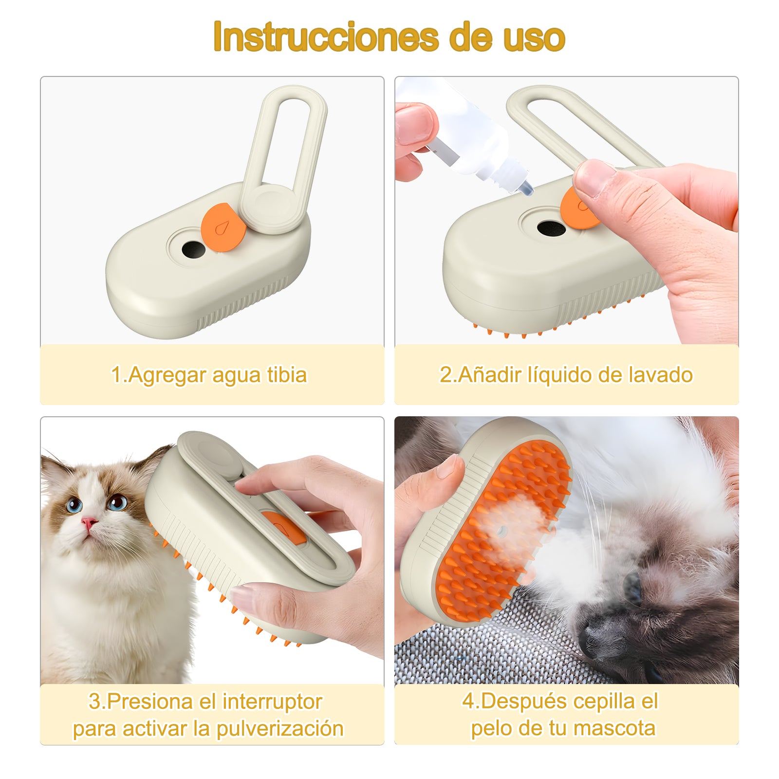 Cepillo de vapor 3 en 1 para mascotas